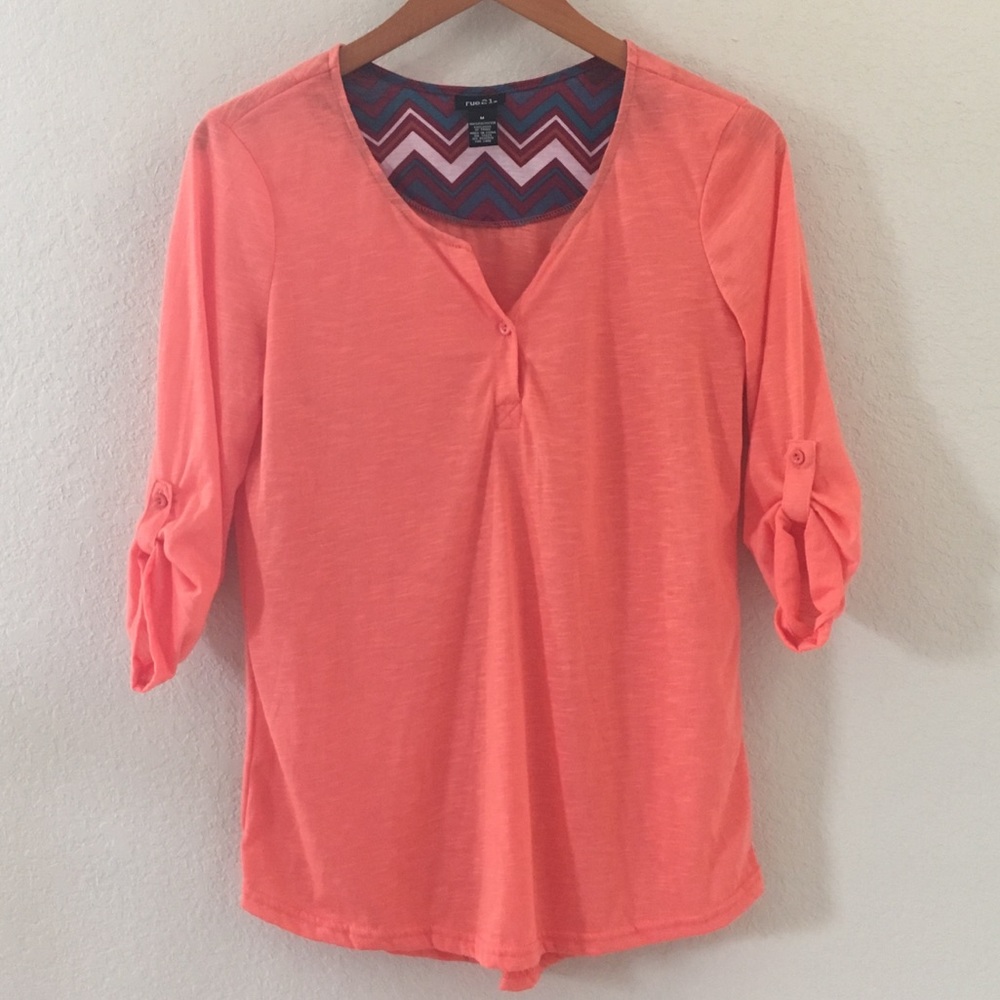 Rue21 3/4 Sleeve Coral Casual Shirt